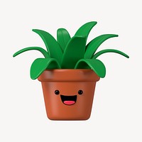 3D happy potted plant, emoticon illustration