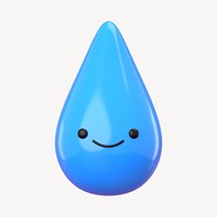 3D happy blue water drop, emoticon illustration