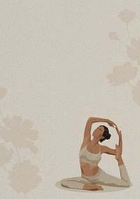 Yoga woman background, greige botanical border