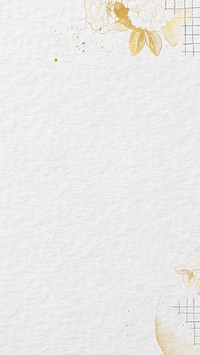 White paper textured background, gold flower border