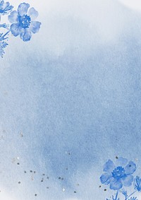 Blue watercolor flower background, botanical border