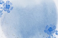 Blue watercolor flower background, botanical border