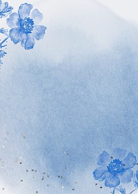 Blue watercolor flower background, botanical border