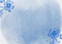 Blue watercolor flower background, botanical border