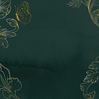 Dark green watercolor background, gold flower border