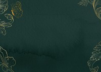 Dark green watercolor background, gold flower border