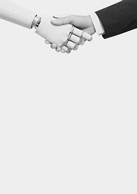 Robot businessman handshake background, technology border