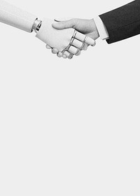 Robot businessman handshake background, technology border