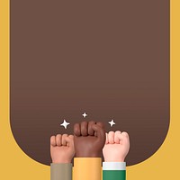 Diverse raised fists background, brown frame design