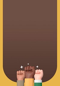 Diverse raised fists background, brown frame design