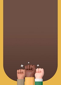 Diverse raised fists background, brown frame design