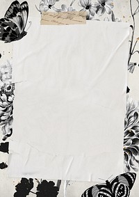 Grayscale floral frame, wrinkled paper design