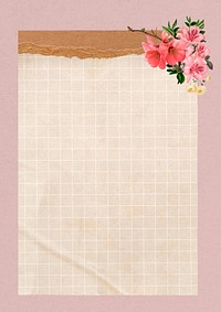 Beige grid paper, pink flower design