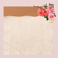 Beige grid paper, pink flower design