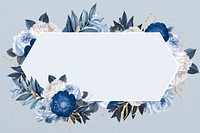 Winter flower frame, blue hexagon shape design psd