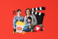 Family movie entertainment activity collage, red design