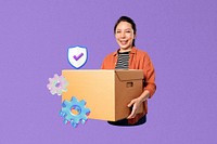 Online shopping business shipping collage, purple design