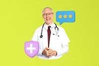 Medical worker insurance review collage, green design