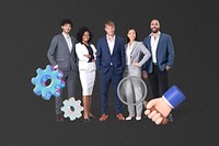 Diverse professional business team collage, black design