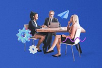 Diverse business meeting collage, blue design