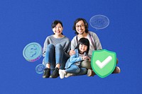 Family child financial insurance collage, blue design