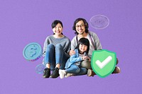 Family child financial insurance collage, purple design