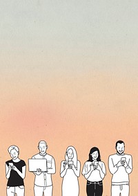 Pastel orange background, people texting border