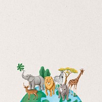 Wild animals border background, off-white textured design