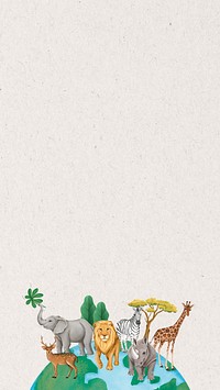 Wild animals border iPhone wallpaper, off-white textured design