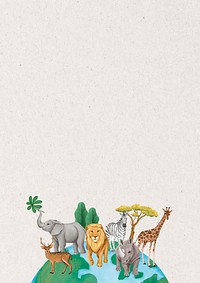 Wild animals border background, off-white textured design