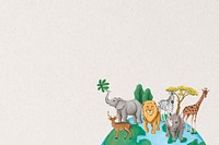 Wild animals border background, off-white textured design