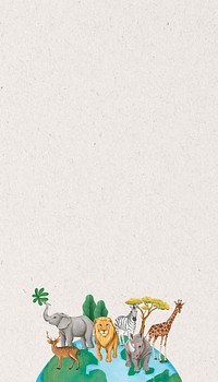 Wild animals border iPhone wallpaper, off-white textured design