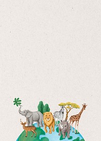 Wild animals border background, off-white textured design