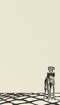 Vintage dog border iPhone wallpaper, beige textured design