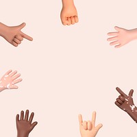 Raised diverse hands background, 3D frame