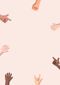 Raised diverse hands background, 3D frame