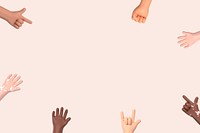 Raised diverse hands background, 3D frame