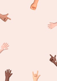 Raised diverse hands background, 3D frame