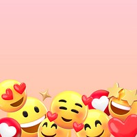 Love emoticons border background, pink gradient design