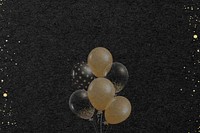 Gold party balloons background, black textured design