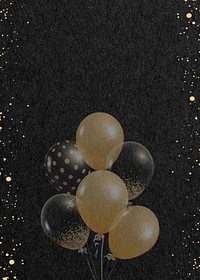Gold party balloons background, black textured design
