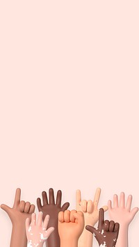 Raised diverse hands iPhone wallpaper, 3D border