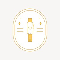 Health tracker smartwatch logo badge, gold line art design vector