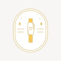 Health tracker smartwatch logo badge, gold line art design psd
