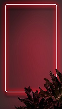 Neon red frame iPhone wallpaper, leaf border