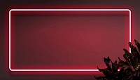 Neon red frame background, leaf border