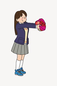 Japanese girl student cartoon clip art vector. Free public domain CC0 image.