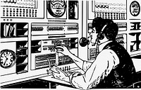 Vintage radio operator illustration. Free public domain CC0 image.