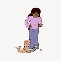 Woman & dog illustration. Free public domain CC0 image.