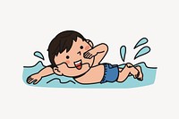 Little boy swimming illustration. Free public domain CC0 image.